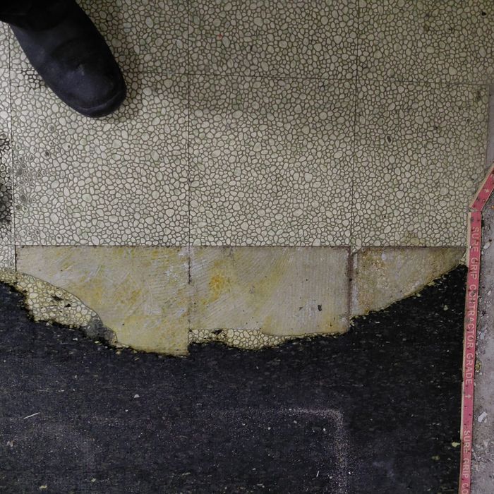 Black mastic adhesive on a basement floor